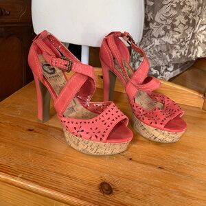 Coral Cutout Cork Platform Heels - Women